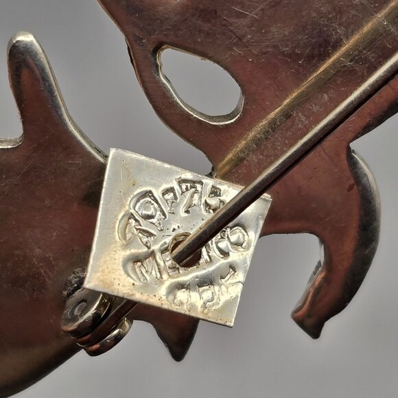 VTG Taxco Sterling Silver 925 Elephant Trio Brooch 3" Raised Trunks TA-75 Mexico - Picture 4 of 8